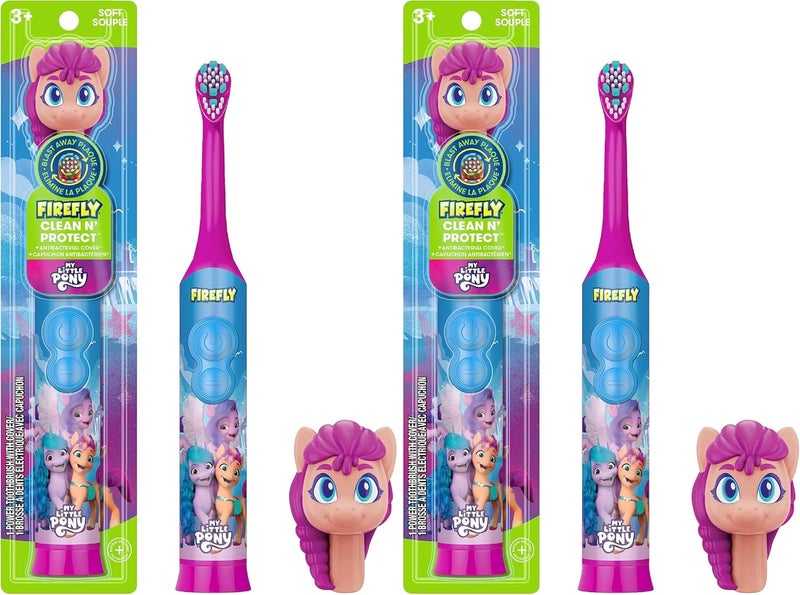 Firefly Clean N' Protect My Little Pony Power Toothbrush with 3D Character Cover, Soft Bristles, Battery Included, Ages 3+ (Pack of 2) - Image 1